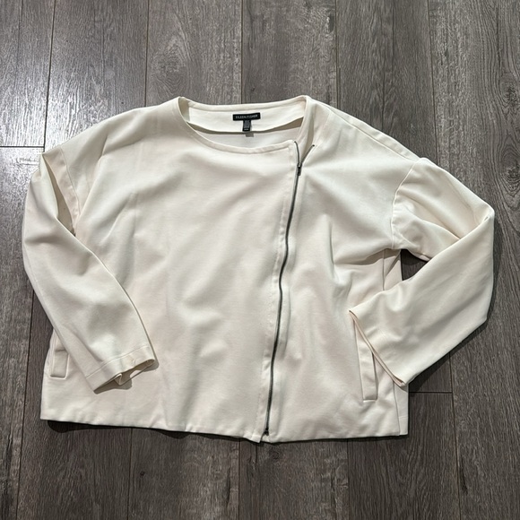 Eileen Fisher Flex Tencel Ponte Round Neck Angled Zip Ivory Jack M - Picture 3 of 6